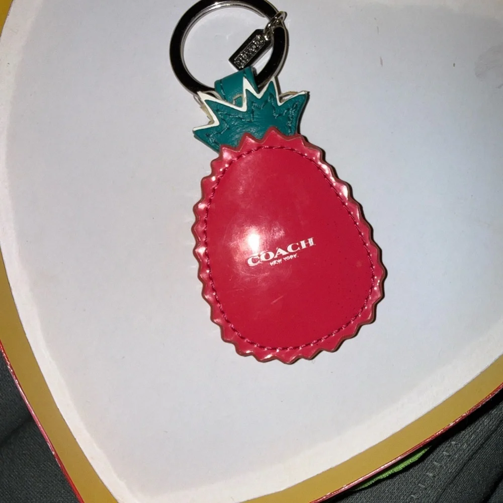 Coach Quilted Pineapple Keychain in Pink and Green - Picture 4 of 6
